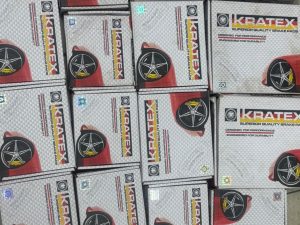 Boxes of Kratex brake pads in our shop